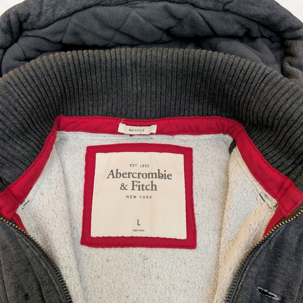 VTG Abercrombie & Fitch Gray Heavyweight Hoodie Jacket with Red  Logo Muscle Fit - Picture 10 of 11